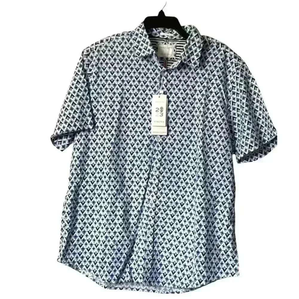 Denim&Flower NWT Mens Blue patterned Short Sleeve Shirt Size XL